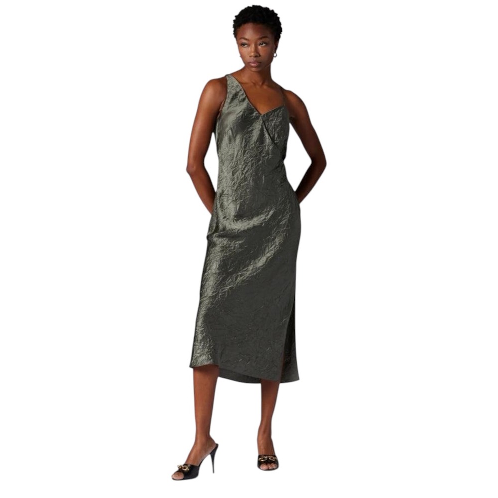 NEW EQUIPMENT Aurore Crinkle Satin Asymmetrical Dress Castor Grey Size 6 NWT